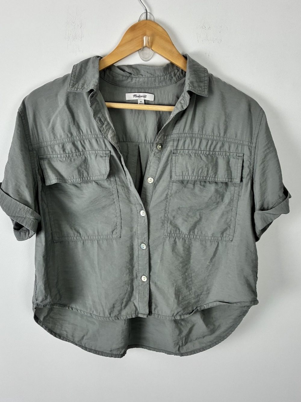 Madewell Gray Cropped Utility Shirt Casual Gorpcore Button Down Earthy XS